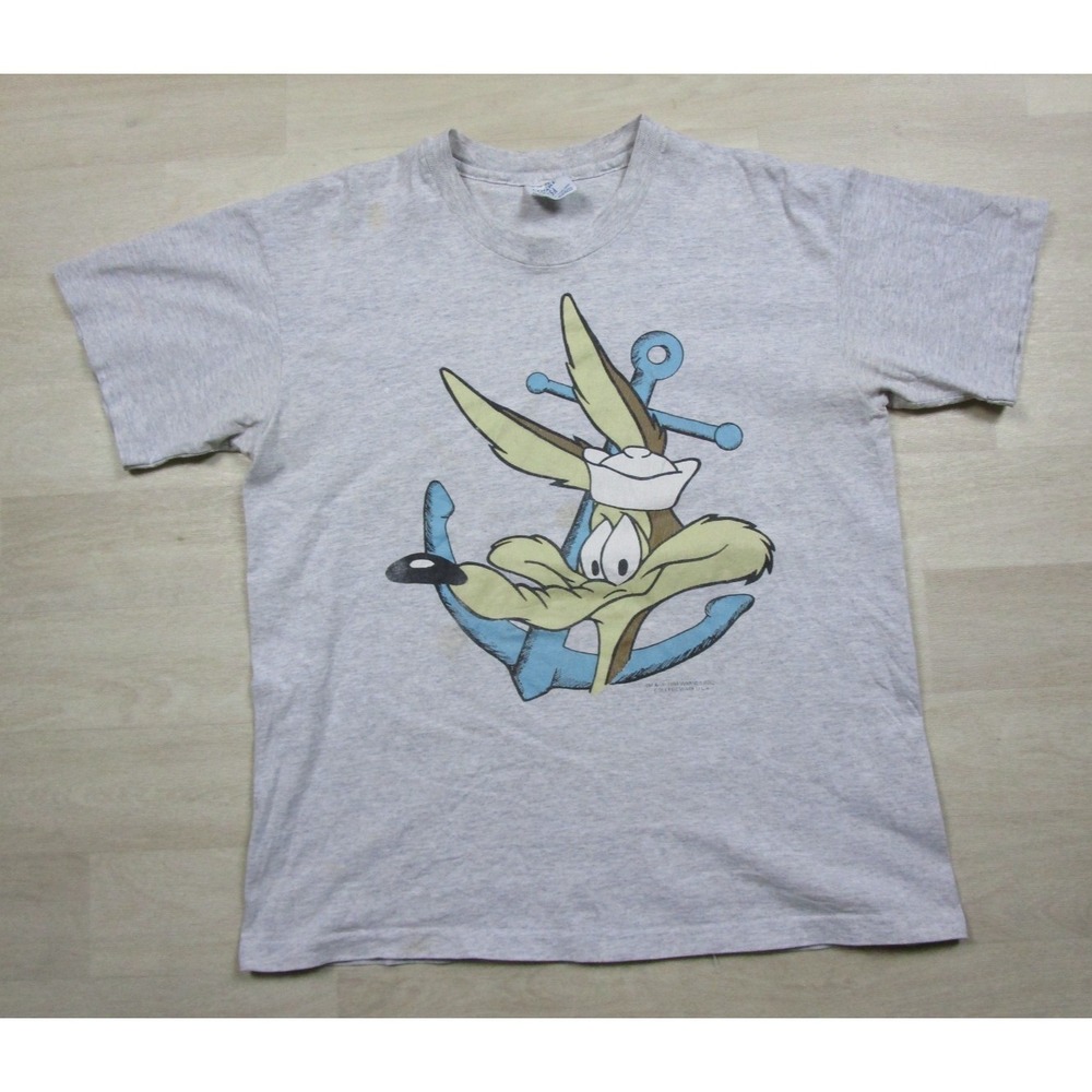 Vintage 1994 Looney Tunes Wile E. Coyote T-Shirt (L) USN Navy‎ Anchor Graphic